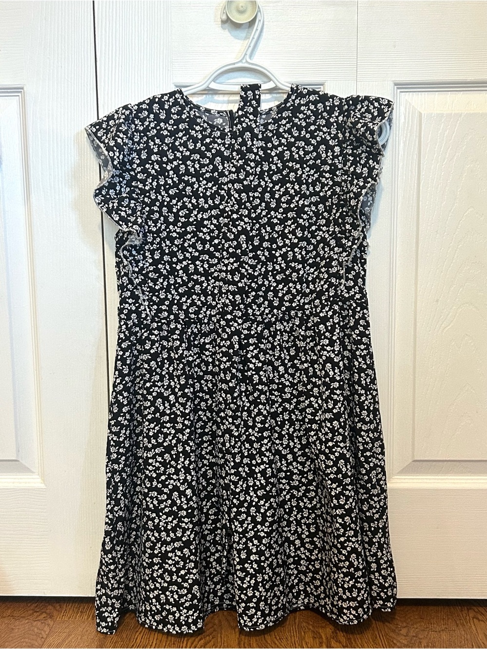 Black Floral Flutter-Sleeve Kids Dress